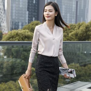 Formele Elegante V-hals Blouses Voor Vrouwen Business Werkkleding Blouse Tops Lange Mouw Vrouwelijke Kleding