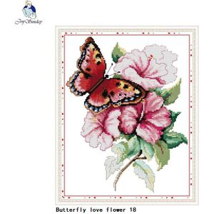 Vreugde Zondag Vlinder Liefde Bloem (18) roze Bloem Patroon Count Kruissteek Kit 14ct 11ct Handwerken Borduren Set Handwerk