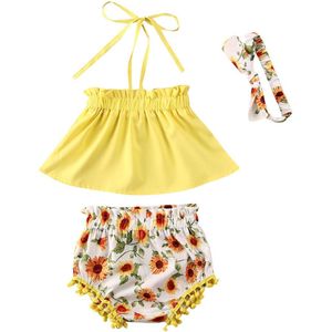 Baby Zomer Kleding 3 Pcs Pasgeboren Baby Meisje Crop Tops Zonnebloem Pp Shorts Broek Hoofdband Outfits