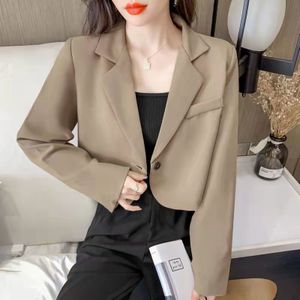 Blazers Vrouwen Cropped Effen Eenvoudige Single-Knop Klassieke Alle-Match Tieners Elegante Mujer Uitloper Herfst Chic Ins stijlvolle