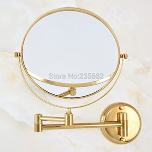 Gepolijst Gold Brass Vouwen Dual Arm Verlengen Badkamerspiegel Wandmontage Vergrotende Spiegel Make-Up Spiegel