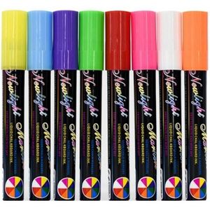 8 Kleuren 6 Mm Dual Nib Neon Vloeibare Tl Led Krijt Pen Marker Droog Veeg Pen