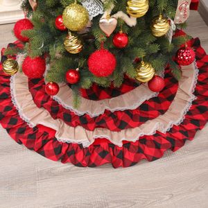 120Cm Plaid Linnen Kant Kerstboom Rok Boom Bodem Jurk Up Schort Mat Voor Decorating Kerstboom