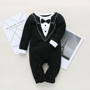 Peuter Pasgeboren Kid Baby Boy Zwarte Formele Gentleman Pak Kleding Jumpsuit Romper Speelpakje Outfits Set 2109 Kleren