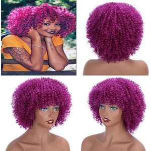 Nnzes Afro Pruiken 14Inch Kinky Krullend Pruik Rode Pruik Met Pony Hittebestendige Vezel Synthetische Pruiken Voor Zwarte Vrouwen cosplay Vrouwen