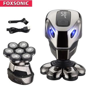 Foxsonic Elektrische Scheerapparaat Scheerapparaat Voor Mannen Trimmer Nat En Bald Head Dry Razor 7D Hoofd Waterdichte Led Display Machine voor Scheren