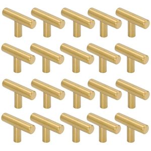 50Mm Lange Enkele Gat Kabinet Knoppen En Trekt Deur Kasten Lades Slaapkamer Handvatten Geborsteld, 20 Pack, goud