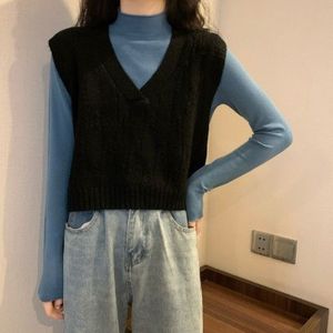 Truien Vest Dagelijks Breien College Cropped Alle-Match Pure Populaire Dame Kleding Groen Basic Tieners Koreaanse Stijl Mouwloze