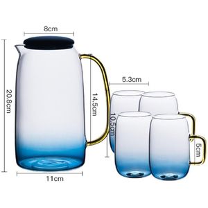 5 Stks/set Hoge Borosilicaatglas 1.5L Water Pot 300 Ml Water Cup Set Grote Capaciteit Hittebestendig Nordic sap Koud Water Ketel