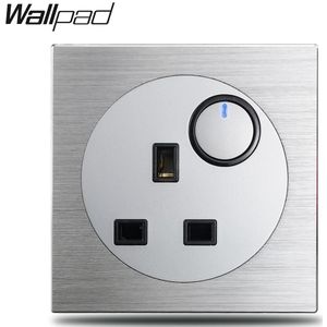 Wallpad 13A Geschakeld Uk Muur Elektrische Socket Zilver Aluminium Grey Plaat Stopcontact Geborsteld Metalen Paneel
