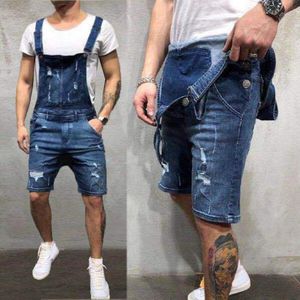 Black Ripped Jeans Jumpsuit Mens Slim Fit Verontruste Denim Bib Overalls Hombre Casual Skinny Knielengte Shorts Jumpsuit