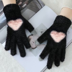 Kinderen Winter Handschoenen Warm Effen Kleur Pluche Liefde Dikke Handschoenen Kan Touch Het Scherm Zachte Warme Wanten