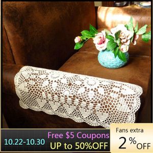 Vintage Handgemaakte Gehaakte Bloem Kant Opengewerkte Retro Beige Witte Tafel Mat Sofa Arm Handdoek Keuken Eetkamer Meubels Covers