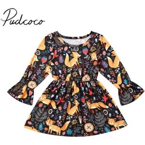 Baby Lente Herfst Kleding Vos Peuter Kinderen Meisje Jurk Uitlopende Lange Mouwen Bloemen Tutu Jurk Dieren Kleding Set 1-6T