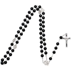 Zwart Glas Kruis Religieuze Ketting Katholieke Rozenkrans Ketting Kerk Souvenirs QX2E