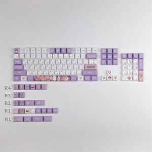 Vet Butyl Cherry Profiel Pbt Paars Wit Keycaps Volledige Set Mechanische Toetsenbord Keycaps Dye-Sub 1.75U 2U Shift Key GH60 GK61 GK64