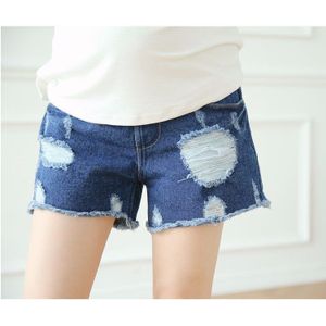 Ripped Gat Omzoomd Blauw Denim Moederschap Shorts Elastische Taille Zwangerschap Korte Jeans Zomer Kleding voor Zwangere Vrouwen