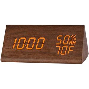 Desktop Tafel Digitale Vochtigheid Thermometer Mode Hout Mute Lichtgevende Led Elektronische Wekker Met Dual Plus Alarm Instelling