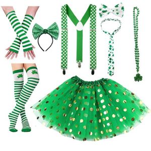8Pcs Saint Patricks Day Kostuum Accessoires Set Shamrock Bretels Tutu Rok