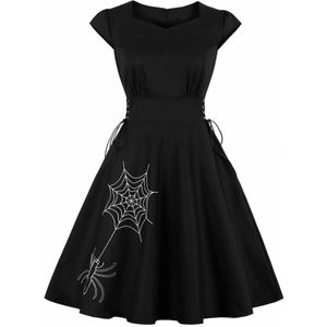 Halloween Spider Borduren Jurk Vrouwen Lace Up Punk Party Jurken Strik Zelf Zwart Gothic Jurk Kleding Swing Vestidos