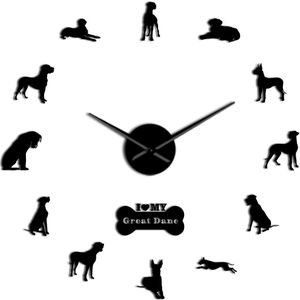 Duitse Hond Ras Duitse Mastiff Wall Art Home Decor Grote Deen Diy Grote 3D Wandklok Woonkamer Decoratieve Rustig muur Horloge