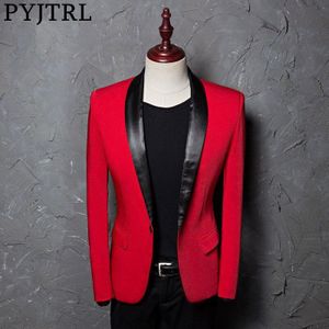 Pyjtrl Mannen Rode Sjaal Kraag Enkele Knop Past Jacket Wedding Party Business Casual Blazer Jas Masculino Slim Fit Mannen