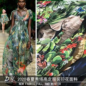 110X150cm Tropical Jungle Elephant Flamingo Cactus Printed Thin Chiffon Fabric for Woman Girl Summer Long Dress DIY Sewing