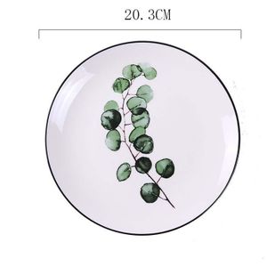 Ronde Groene Planten Porselein Diner Plaat Set 8 inch Servies Keramische Dessertbord Servies Taart Plaat