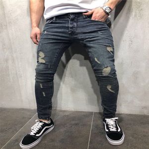 S-4XL Jongens Mens Ripped Jeans Elastische Skinny Slim Fit Denim Broek Vernietigd Verzwakte Snor Effect Broek Mode Streetwear