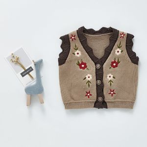 Herfst Baby Meisje Vest Baby Breien Borduren V-hals Katoenen Vest Vest Top Peuter Herfst Kleding Trui Voor Baby Meisje