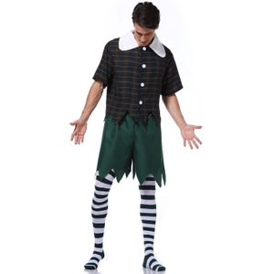 Kerstmis Halloween Carnaval Purim Cosplay Kerstman Kerst Elf Uniform Rood Groen Dwerg Plaid Streep Set Volwassen Kostuum