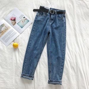 Neploe Bf Koreaanse Hoge Taille Jeans Vrouwen Effen Riem Harembroek Losse Casual High Street Denim Broek Pantalon Femme 90231