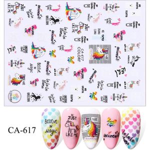 1pcs Nail Art Sticker 3D Zwarte Letters Slider Hart Eenhoorn Kat Decals Adheisve Wrap Decoratie Vlok Voor Manicure BECA617-626