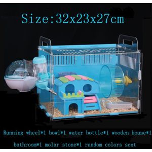 Blauw Hamster Huis Acryl Crystal Kooi Oversized Enkele Dubbeldeks Cavia Kooi Kleine Huisdier Villa 30x20x30cm