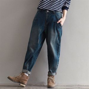 Johnature Casual Losse Vrouwen Jeans Herfst Ritsen Knop Mode Plus Size Vrouwen Cothes Koreaanse Volledige Lengte Broek