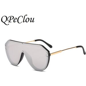 Qpeclou Mode Oversized Een Stuk Zonnebril Vrouwen Vintage Klinknagel Vierkante Zonnebril Mannen Plastic Shades