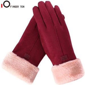 Premium Faux Suede Warm Winter Handschoenen Voor Vrouwen Touch Screen Lady Warm Pluche Binnenkant Vinger Zachte Wanten