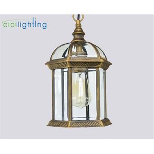 Antieke Aluminium + Glazen Kap Outdoor Hanglampen, Opknoping Lantaarn Lichtpunt Voor Veranda Met Helder Glazen Kap
