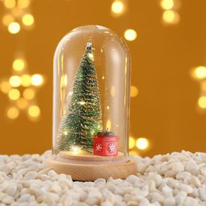 Led Mini Kerstbomen Pine Bomen In Glas Dome Op Houten Basis Ambachten Tafel Top Decoraties Voor Kerst Decoratie