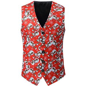 Kerst Print Pak Vest Mannen Slim Fit Mouwloze Vesten Vest Mannen Xmas Diner Banket Bal Bruiloft Gilet Kostuum