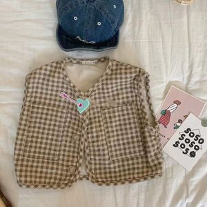 1610C Baby Vest Denim Vest Jas 2022 Lente Mode Joker Casual Denim Vest Plaid Corduroy Mouwloze Jas Voor Jongen En meisje