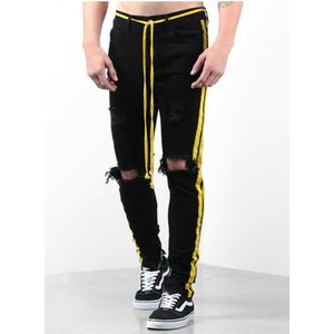 Mannen Ripped Biker Skinny Jeans Gerafeld Vernietigd Broek Slim Fit Side Gedrukt Casual Potlood Broek Skinny Mannen Kleding