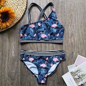 3-12 Jaar Meisje Badpak Kids Flamingo Print Meisje Bikini Set Cross Terug Tweedelige Kinderen Badmode Peuter meisjes Badpak