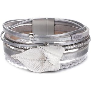 Allyes Eenvoudige Bladeren Bedels Lederen Armbanden Voor Vrouwen Multilayer Crystal Ketting Gevlochten Wrap Armband Sieraden