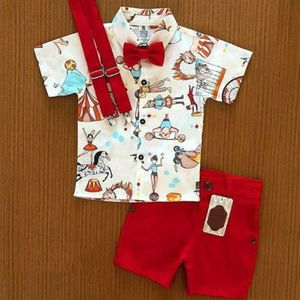 Gentleman Xmas 2 Stuks Baby Baby Jongen Rode Kleding Cartoon Korte Mouw Tops Shorts Kerst Outfit Set