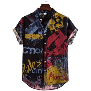 4 # Hawaiian Shirt Mannen Chemise Homme Heren Linnen Etnische Korte Mouwen Afdrukken Hawaiian Shirt Blouse Shirt Рубашка Мужская