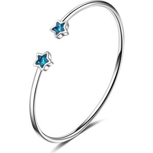 Stijl Blauwe Ster Open Manchet Armbanden Armbanden Voor Vrouwen 925 Sterling Zilver Mode Bruiloft Engagement Armbanden