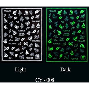 1Pcs 3D Groene Lichtgevende Sticker Voor Nagels Vlinder Bloem Blad Glow In The Dark Sliders Wit Nail Stickers Manicure CHCY001-009