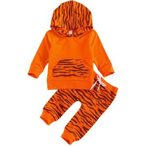 Peuter Baby Meisjes Jongens Tijger Patroon Trui Pak 2 Stuks Set, hoodie Top Shirt + Trekkoord Broek Pyjama Voor Herfst, Winter