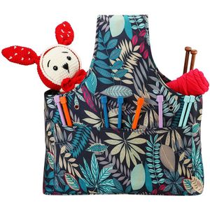 Driehoekige Gebreide Draagtas Blauw Kleur Opbergtas Garen Met Bladeren Waterdichte Accessoires Opbergtas